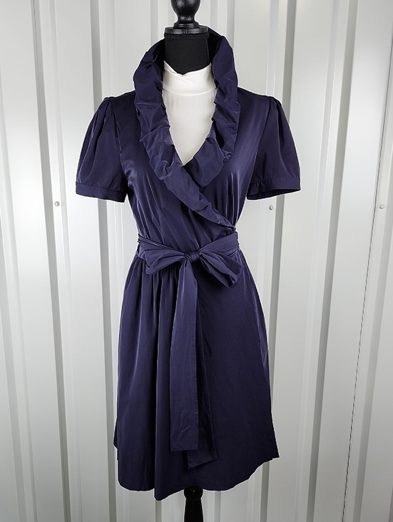 Diane Von Furstenberg Dresses & Skirts - Diane Von Furstenberg Womens Bethania Navy Ruffle Collar Wrap Mini Dress Size 8